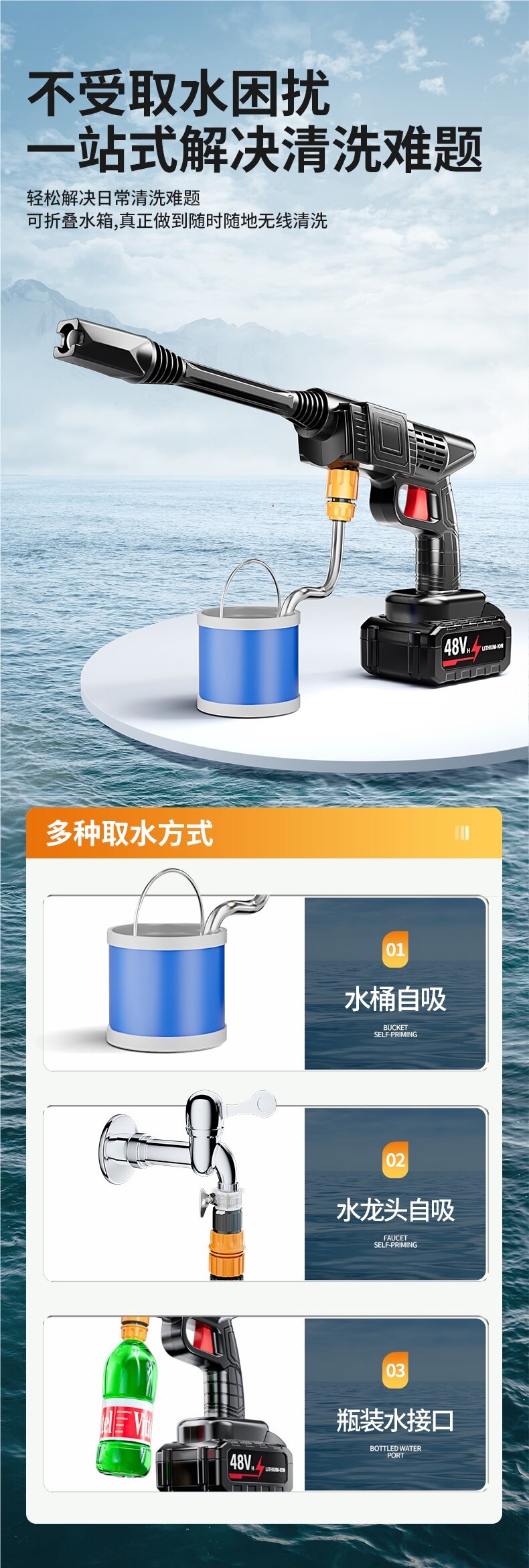 Car washer high-pressure water gun, powerful household floor cleaning tool, top-rated electric lithium battery, ultra-high pressure car brush