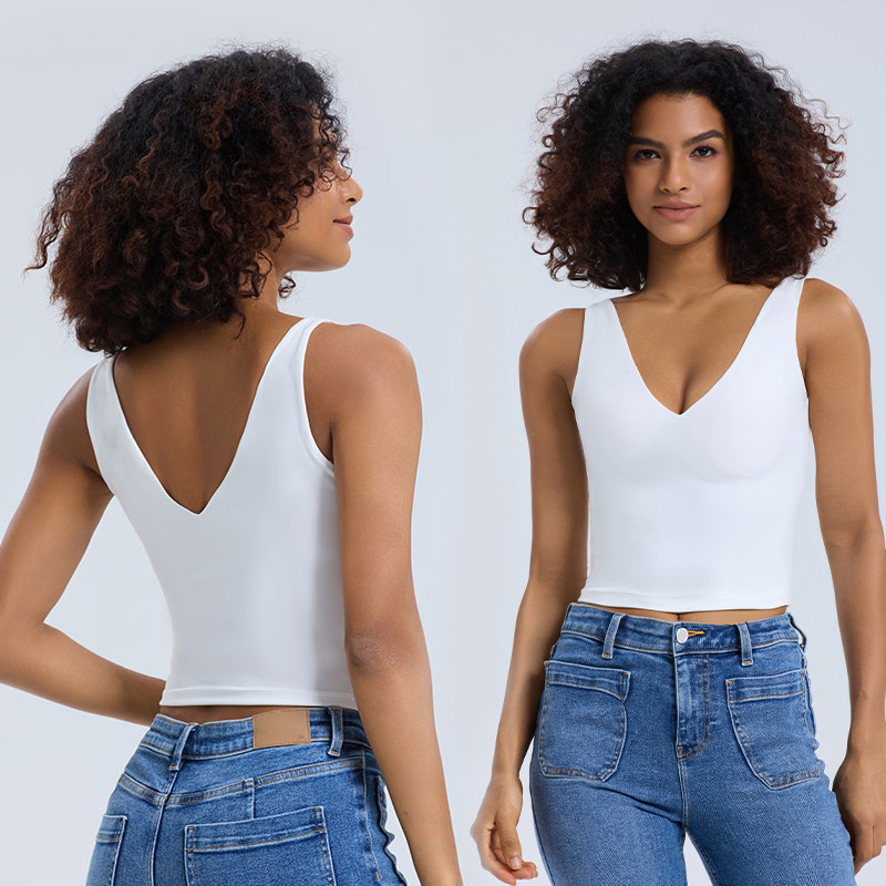 Nuevo cross-border sin mangas V-collar chaleco de yoga nube blusa elástica simple blusa apretada y transpirable