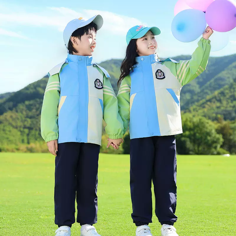 小学生校服冲锋衣三件套儿童运动会班服套装加绒秋冬季幼儿园园服