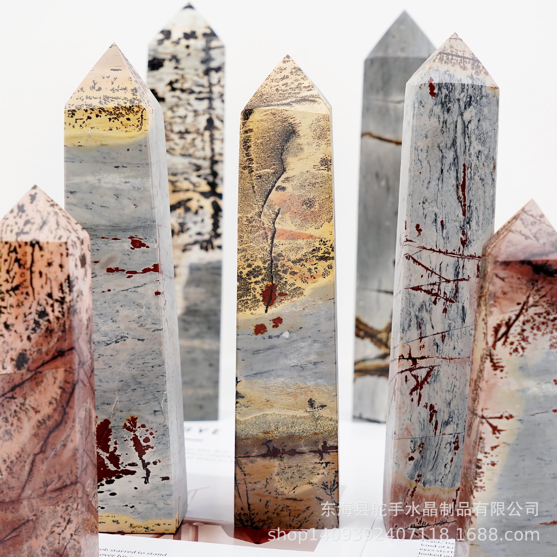 跨境新品新款天然宝石国画石单尖四面柱子摆件家居批发价原石打磨