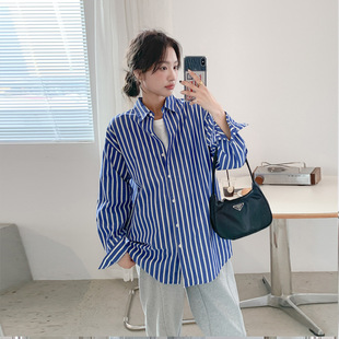 Autumn maternity clothes Korean style striped maternity shirt long-sleeved high-end maternity shirt plus size casual