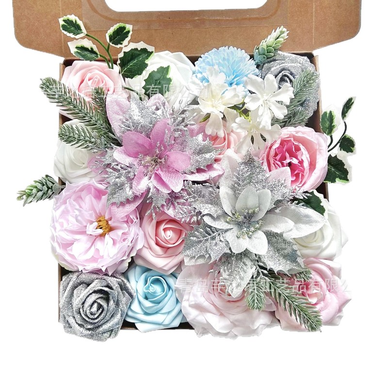 Artificial Flowers 跨境粉色圣诞仿真花礼盒花家居手捧花束材料|undefined