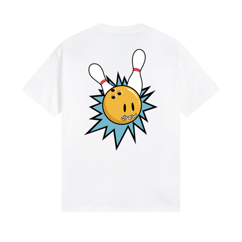 Drew Collaboration Smiley Face Bowling Niche American Fashion Brand Unisex Summer Loose Versatile Short-Sleeve T-Shirt
