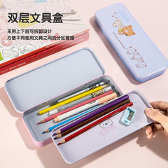 得力文具盒卡通雙層馬口鐵鉛筆盒多功能大容量鐵筆盒加長鐵文具盒