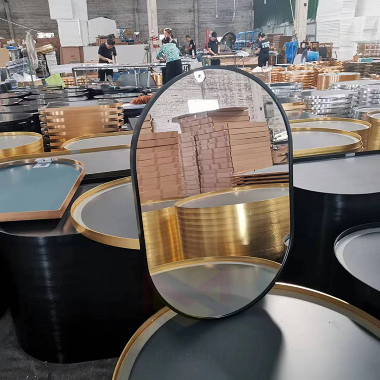 Mirror Above Bathroom Sink, Small Apartment Wall-Mounted Bathroom Mirror, Runway-Shaped Vanity Mirror with Black Metal Frame