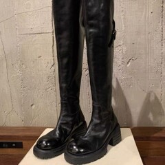 水洗牛皮~葡萄妈同款真皮粗跟过膝长靴女厚底显瘦靴子长筒骑士靴