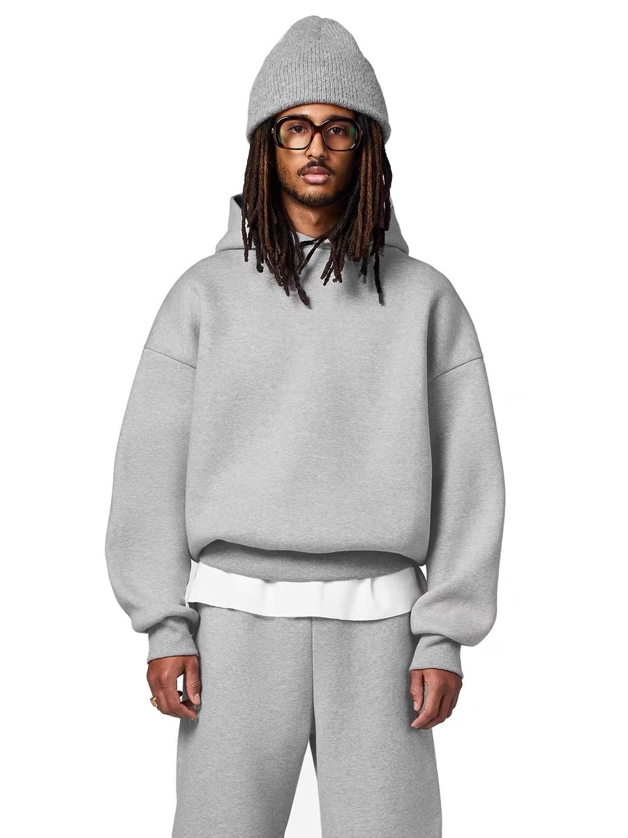 美式cleanfit短宽boxy太空棉连帽卫衣宽松重磅空气层帽衫男女