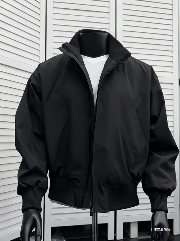 Cleanfit Black Short Work Jacket Men's American Three-Proof Stand Collar Baseball Uniform Bomber Pilot Jacket