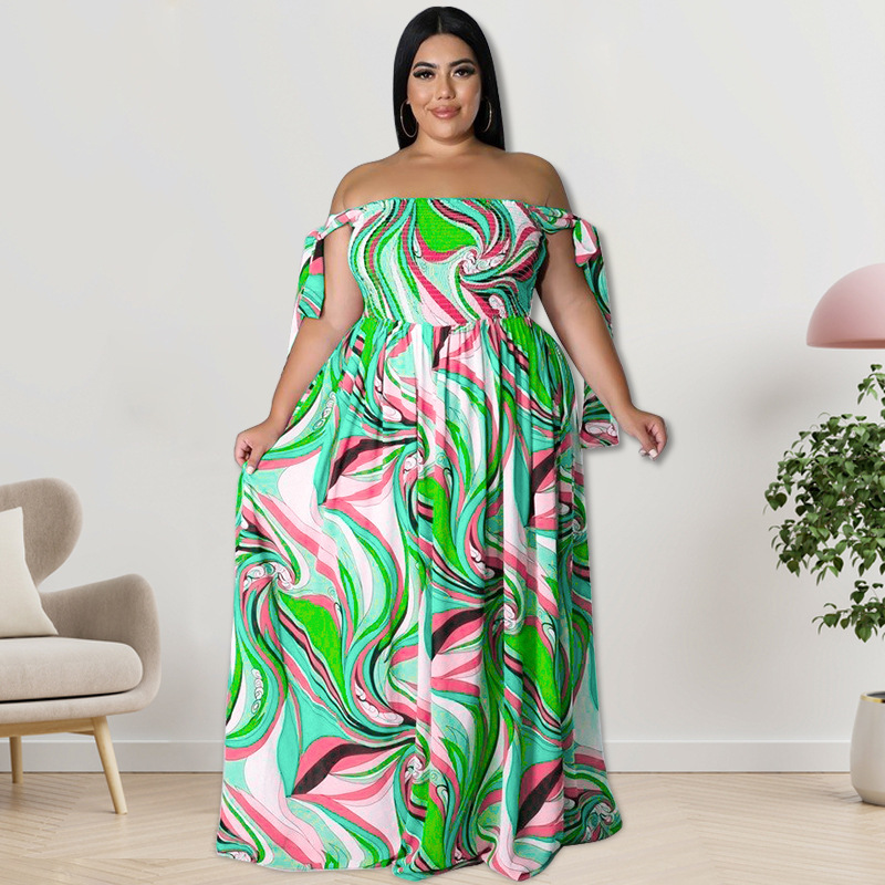 Dameskleding: Maxi-jurk met bandjes, geplooide buste en oversized strikprint, zwierige A-lijn zomerjurk_voghion.com