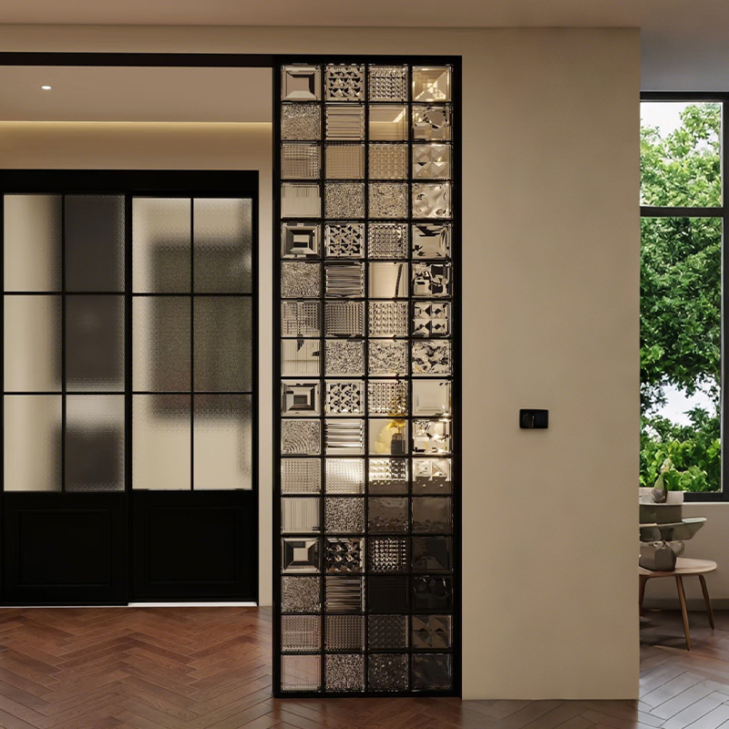 French-Style Vintage Art Glass Tile Partition Screen for Living Room Entrance, Covering Washbasin Dry Area, Window Landscaping