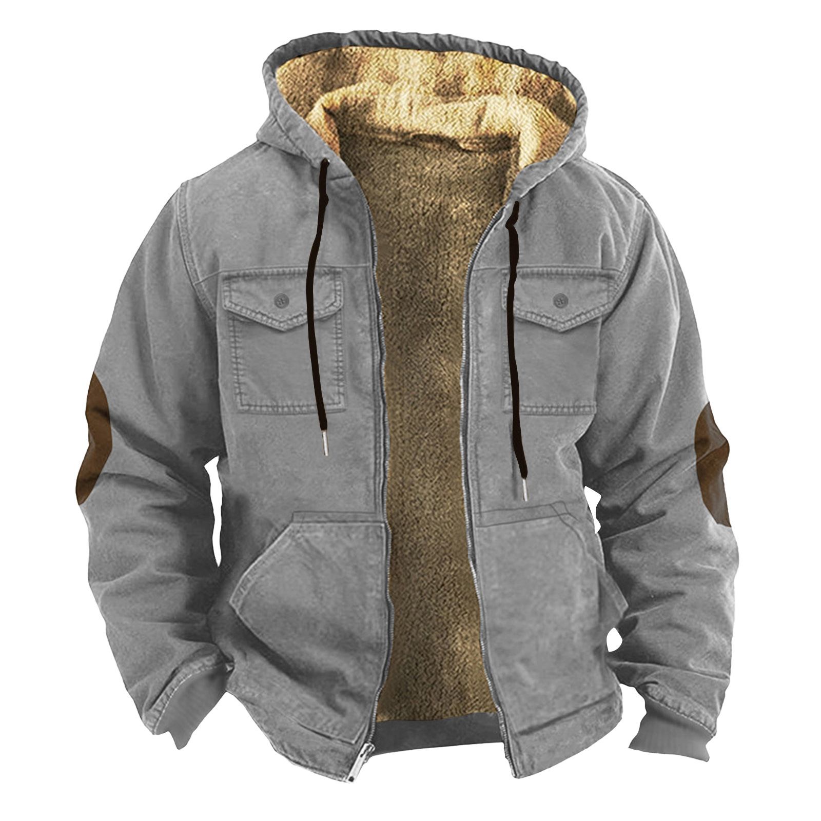 2023 transfronteriza europea y americana patrón de color sólido impresión 3D Impresión digital suéter con capucha forro marrón bolsillo algodón