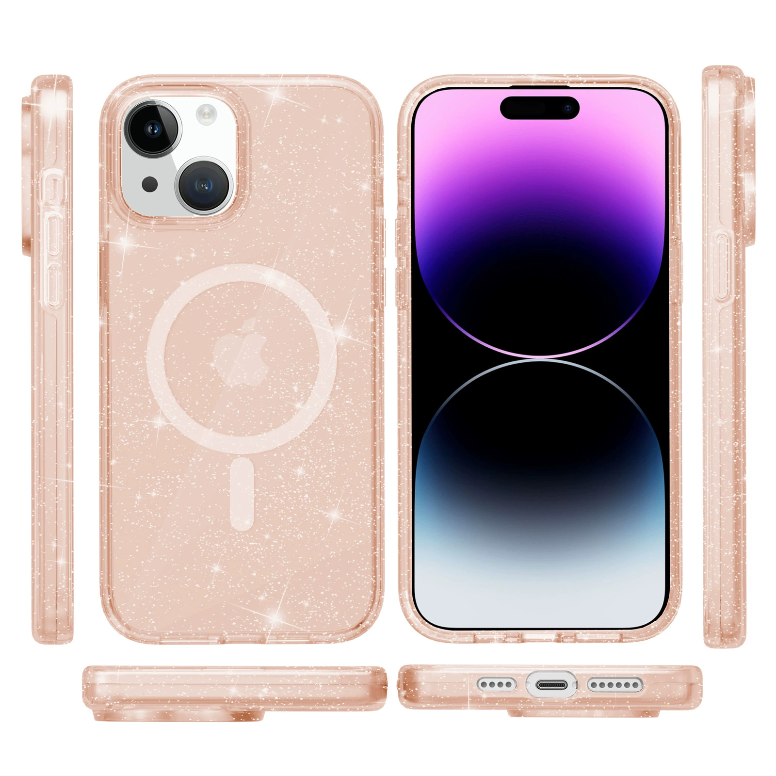 Чехол для телефона (Apple) iPhone 11–17 совместимый, прозрачный блеск, магнитный и защита от падения