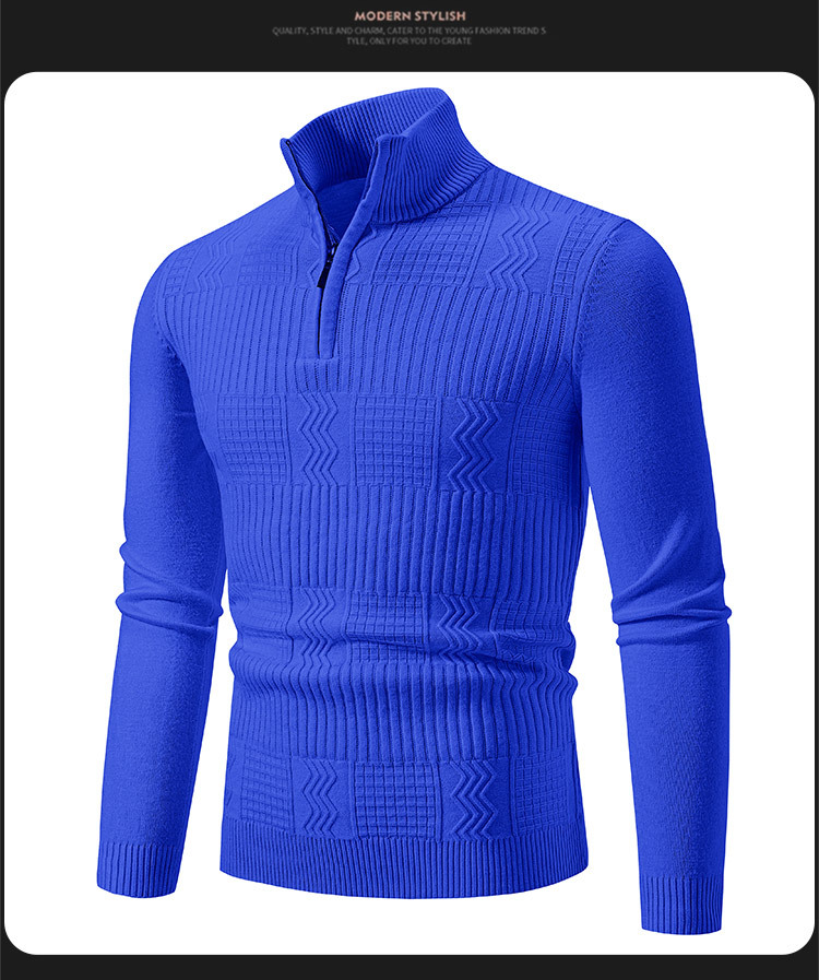 Maglione lavorato a maglia da uomo, maglione lavorato a maglia con zip e collo semi-dolce da uomo, pullover a maniche lunghe, casual, vestibilità slim, strato di base termico_voghion.com