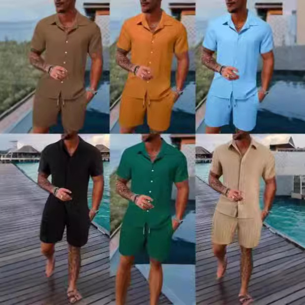 2023 Europe and the United States cross-border Amazon AliExpress summer men's casual shirt short sleeve beach pants suit
