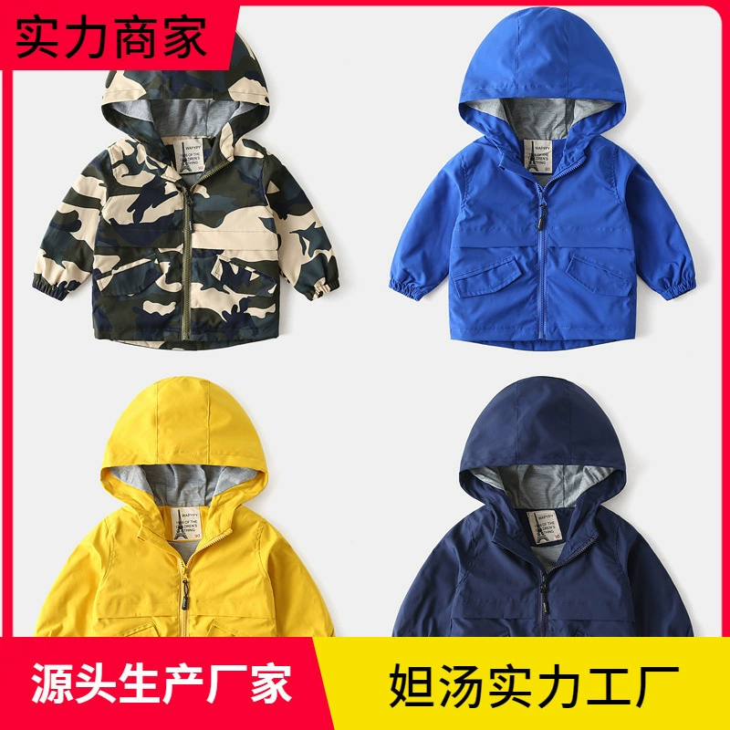 Детская ветрозащитная куртка в корейском стиле, детская одежда, осенний топ, детская однотонная рубашка на молнии, модная куртка с капюшоном для мальчиков