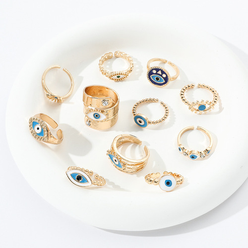 Elegant European and American Style Oil Painting Alloy Devil's Eye Ring, Personalized Electroplating Fashion Ring with Open Design, Decorative Ring