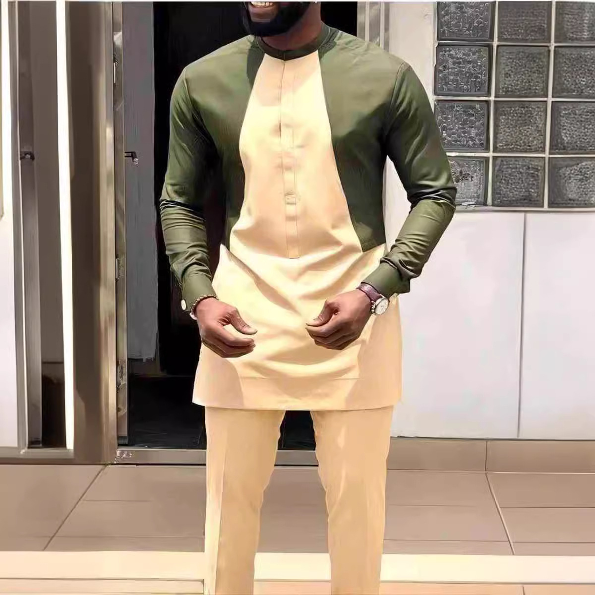 Men's African Print Suit Set – 2-Piece Tribal Pattern Shirt & Pants For Afrobeat Parties – Wax Cotton Polyester Blend (M-4XL)_voghion.com