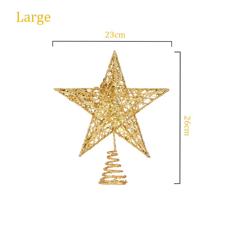 Estrella de cinco puntas brillante de plástico para la cima del árbol, adornos y colgantes navideños pequeños