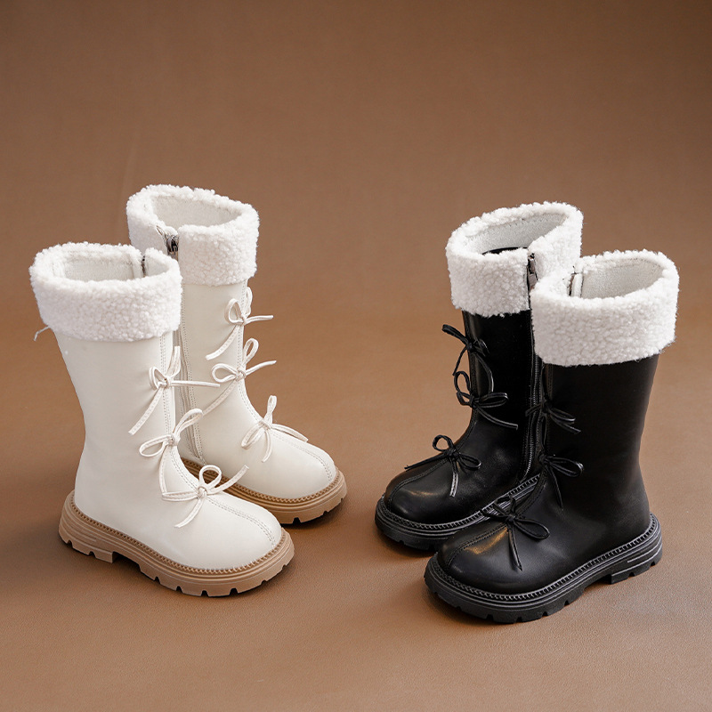 Girls' Boots 2025 Autumn and Winter New Snow Boots Fleece-Lined High Leather Boots Baby Princess Boots Kidsren's Cotton Boots