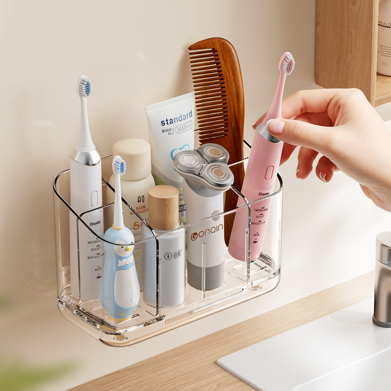 Simple Compartmentalized Toothbrush Storage Rack, Punch-Free Wall-Mounted Bathroom Storage Artifact, Household Toothpaste and Toothbrush Storage Rack