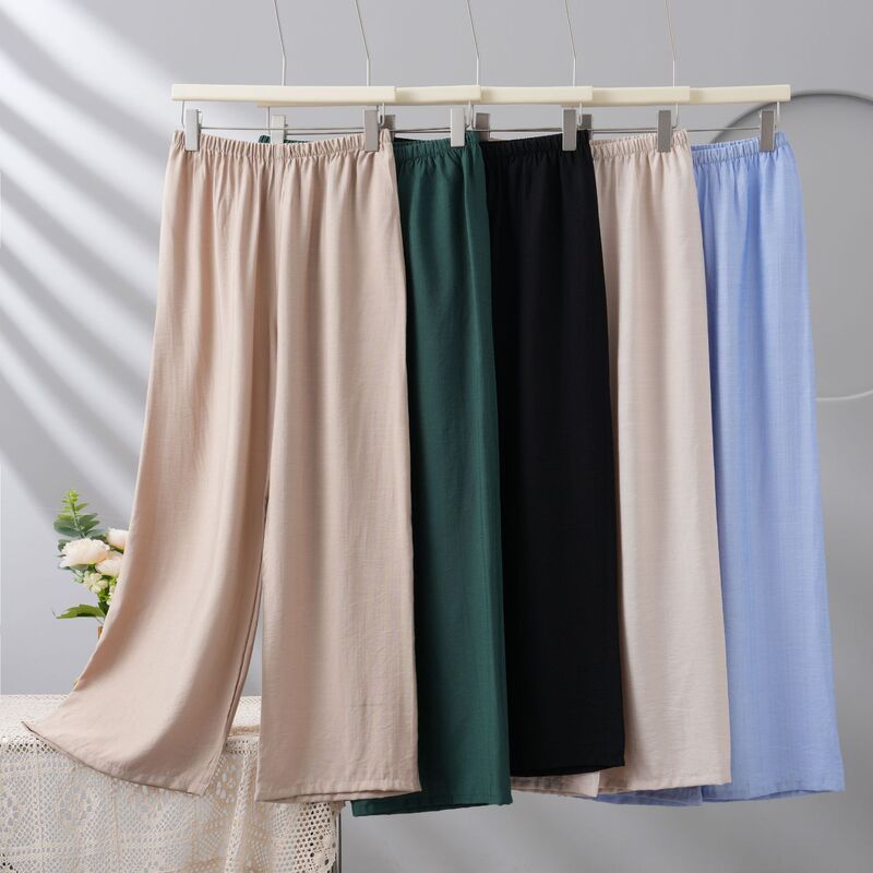 Solid Color Cotton Pajama Pants, Women's Summer Thin Straight-Leg Loose Home Pants, Can Be Worn Outside, Drapey, Versatile, Plus Size, Lightweight