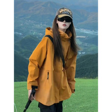 春秋新款女上衣休闲冲锋衣外套工装夹克连帽2025登山服潮运动户外