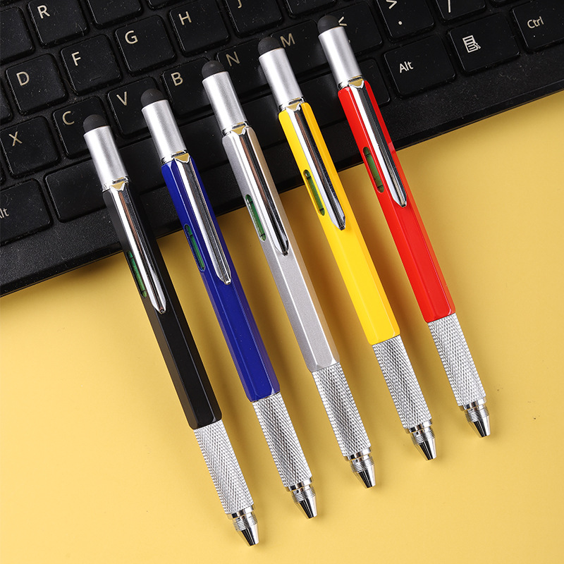 Medidor de nivel de escala Stylus Rotary multi-función herramienta de la pluma del metal suave bolígrafo