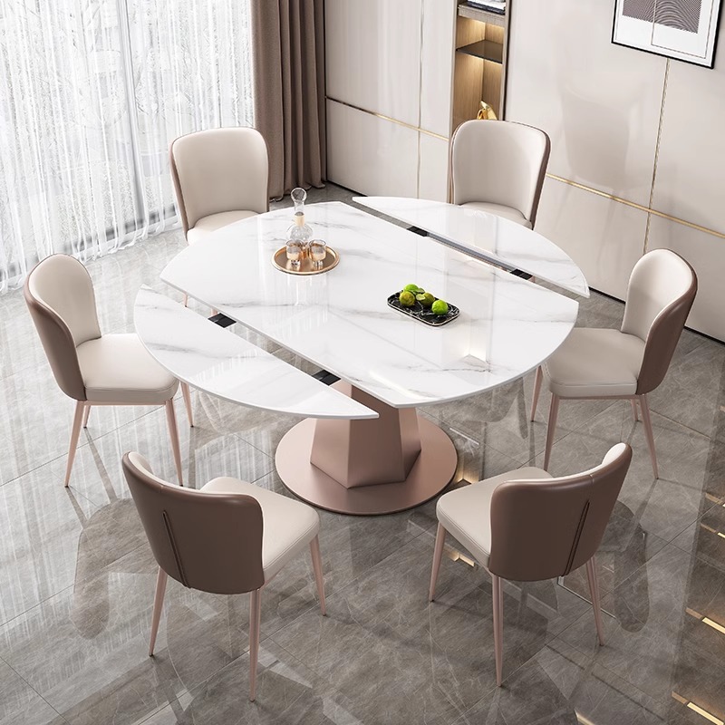 Mesa de comedor giratoria Placa de roca y silla moderna minimalista Luz de lujo moderno minimalista hogar retráctil plegable mesa de comedor redonda