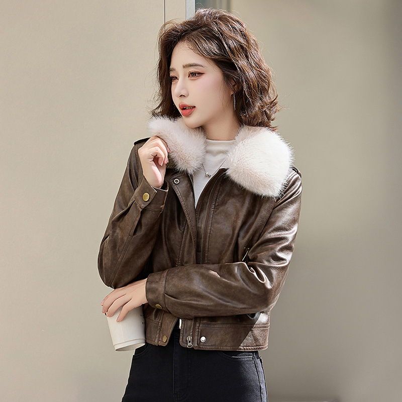 2025新款品牌女装绵羊皮毛领加厚加棉时尚洋气短款上衣外套潮批发