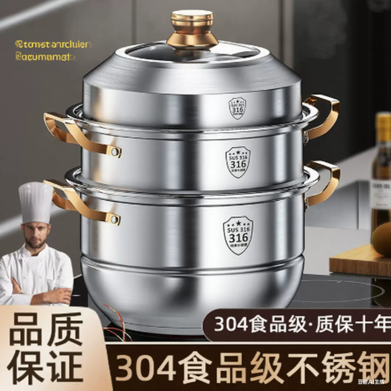 蒸煮两用蒸锅 不锈钢食品级加厚汤锅 蒸馒头四层 多用大容量 多层
