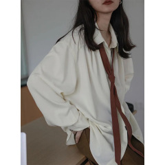 2024秋Oversize女性シャツ襟襟ネクタイボタンカーディガンシンプル長袖ゆるい女性クロスボーダー人気