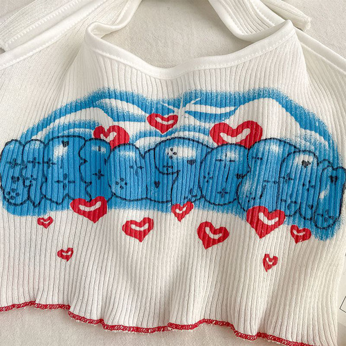 Summer Girls' Tank Top Strappy Baby Trendy Kids Personality Hip Brand Korean Version Heart Necklace Off-the-Shoulder Tank Top with Outerwear