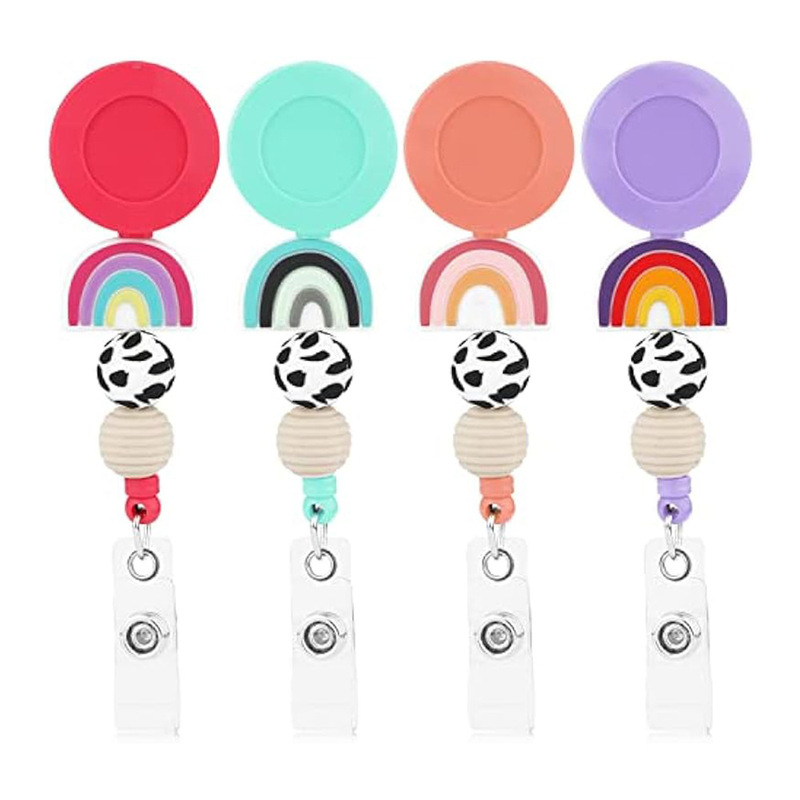 Amazon Silicone Beaded Teacher Id Student Id Badge Anti-Lost Keychain Retractable Easy-Pull Keychain Key Chain