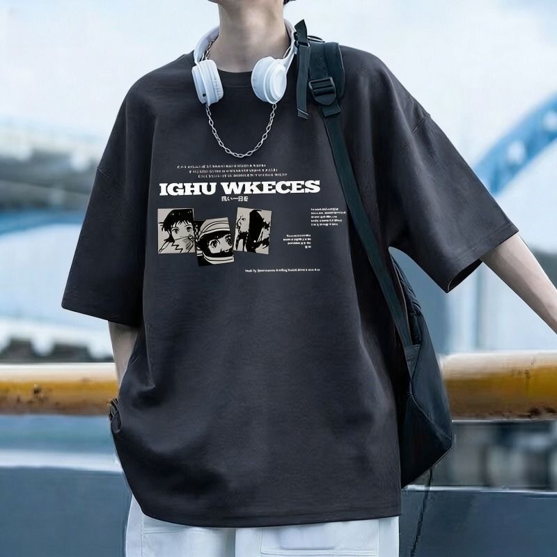 100%纯棉短袖t恤男夏季新款青少年休闲宽松上衣潮流ins百搭五分袖