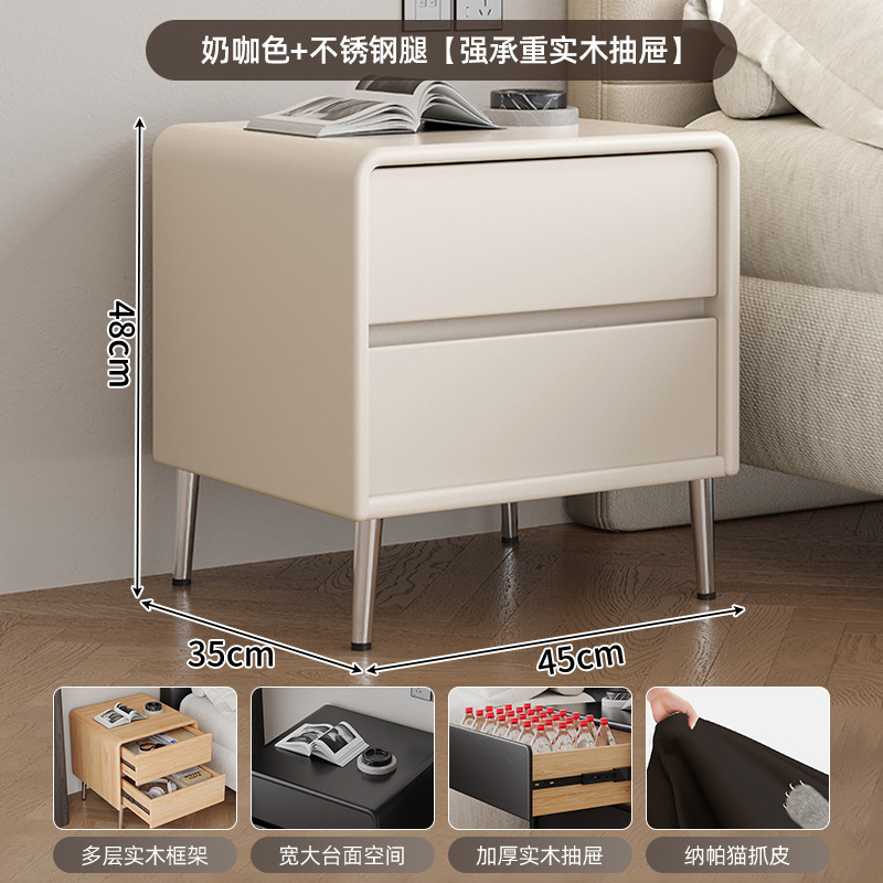 Alta sensación de mesa de cabezal de cama negro dormitorio doméstico 2025 explosión de lujo ligero minimalista pequeño armario de madera maciza de almacenamiento junto a la cama