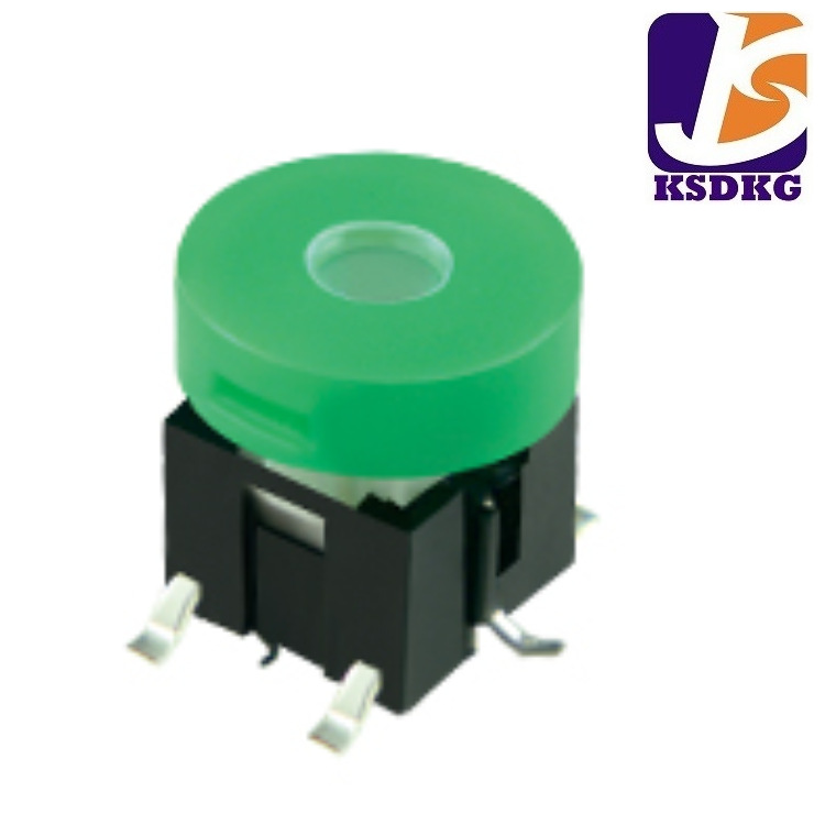 绿色圆头 家用电器LED灯轻触开关 六脚贴片轻触按键开关