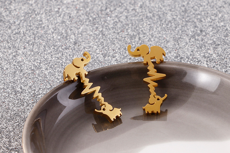 18k gold plating Plating Material No Inlaid Inlay Material European And American Stainless Steel Cute Elephant Electrocardiogram Earrings