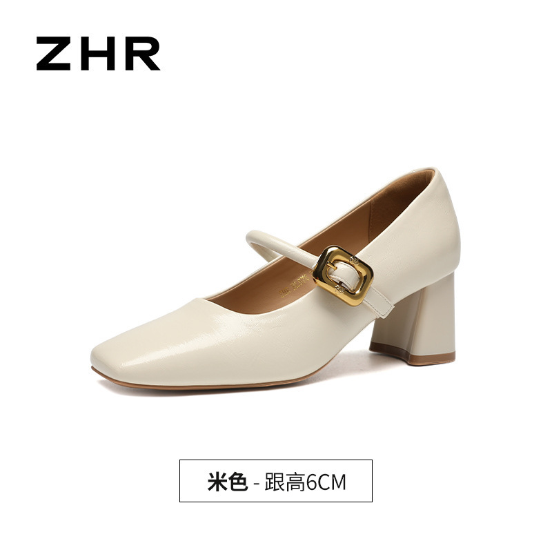 ZHR ハイヒールの女性の多用途浅い口の靴 2025 春夏フレンチレトロな女性の靴メリージェーン靴|undefined