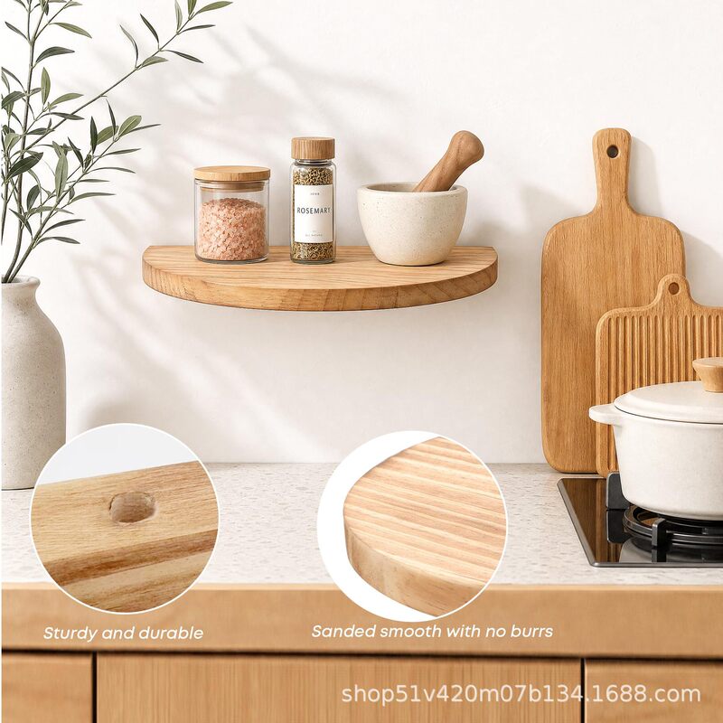 Wooden wall-mounted shelf, round, simple, flat board storage rack, solid wood home living room decorative rack, plant stand