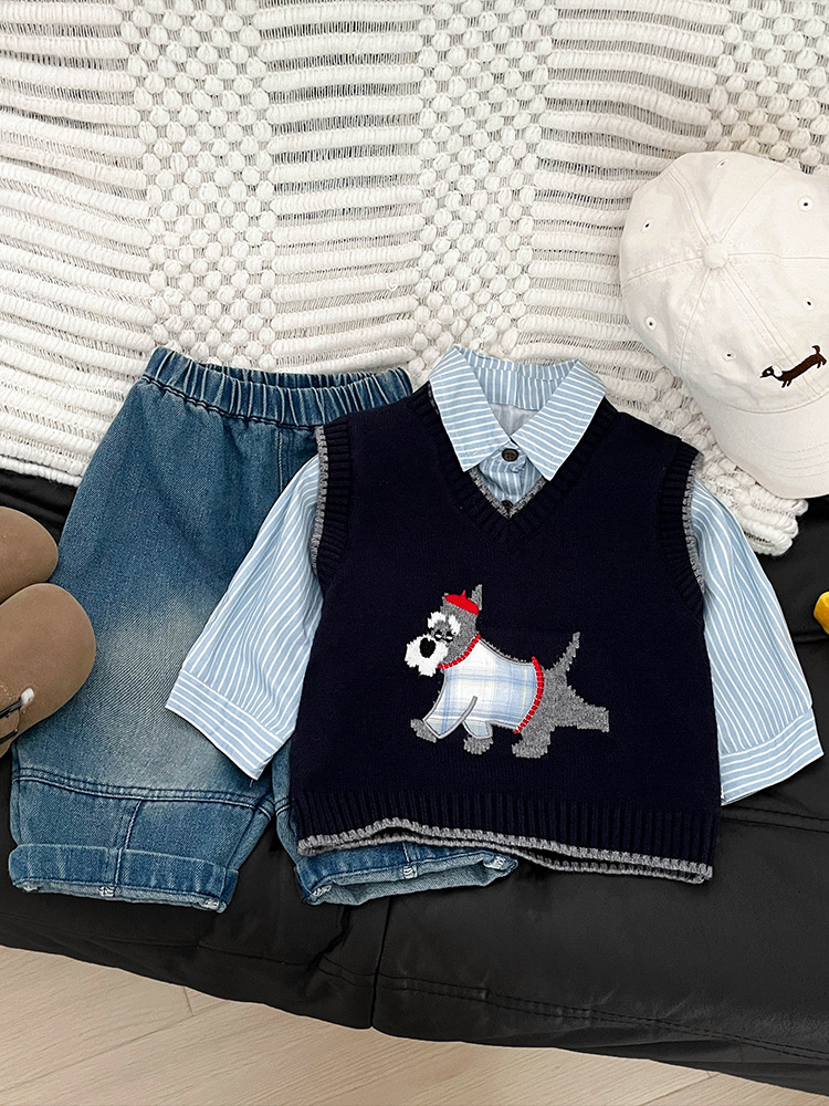 Baby coreano primavera y otoño super lindo lindo chaleco de punto de dibujos animados para hombres y mujeres, suéter para niños, chaleco de moda