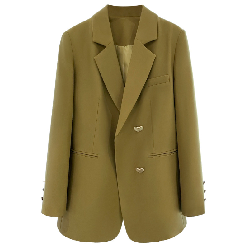 455g Weight Blazer Outerwear Type Long Sleeve Sleeve Length Single Breasted Placket Type Polyester Fabric Type Coat Tops Type 1 Piece Quantity Daily Occasion Turndown Neckline Loose Fit Type Solid Color Pattern Spring, Autumn Season Women's Gender Elegant Style Women's Coat Long Sleeve Blazers Elegant Solid Color 8