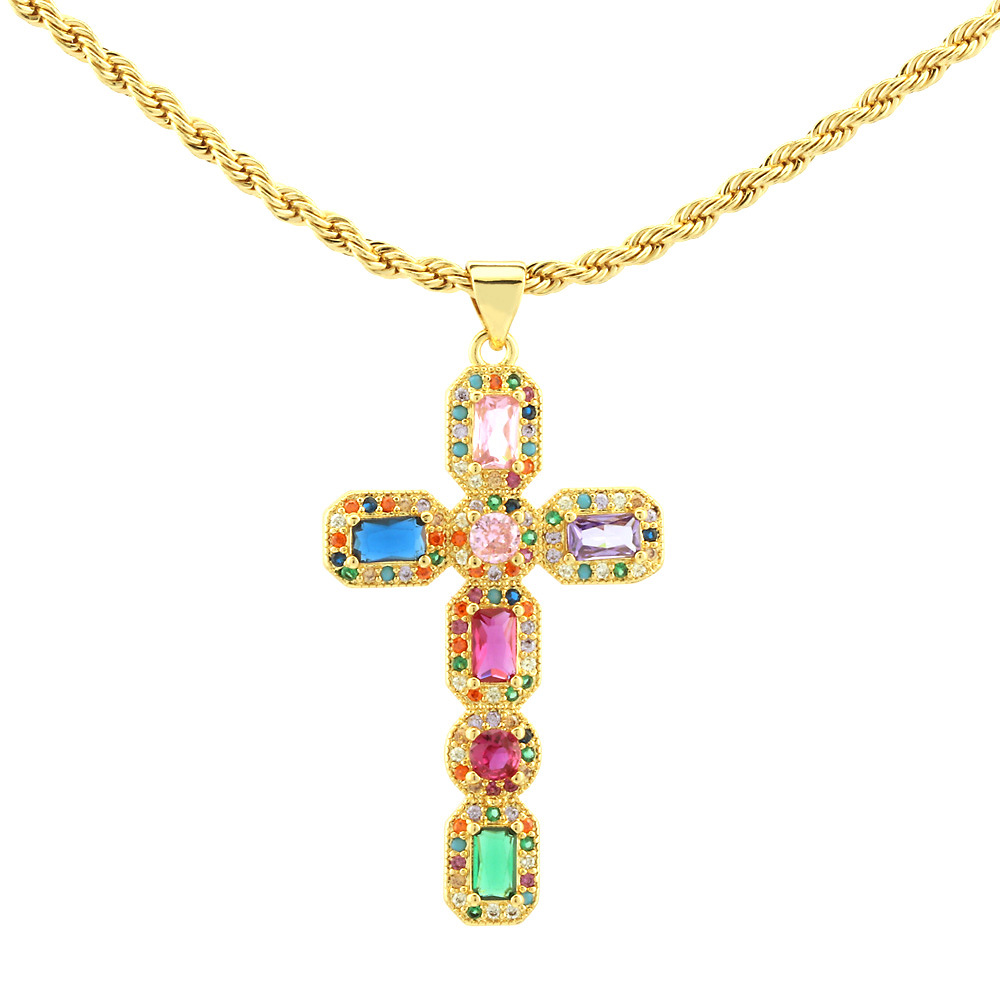 Casual Simple Style Cross Copper Zircon Pendant Necklace display picture 2