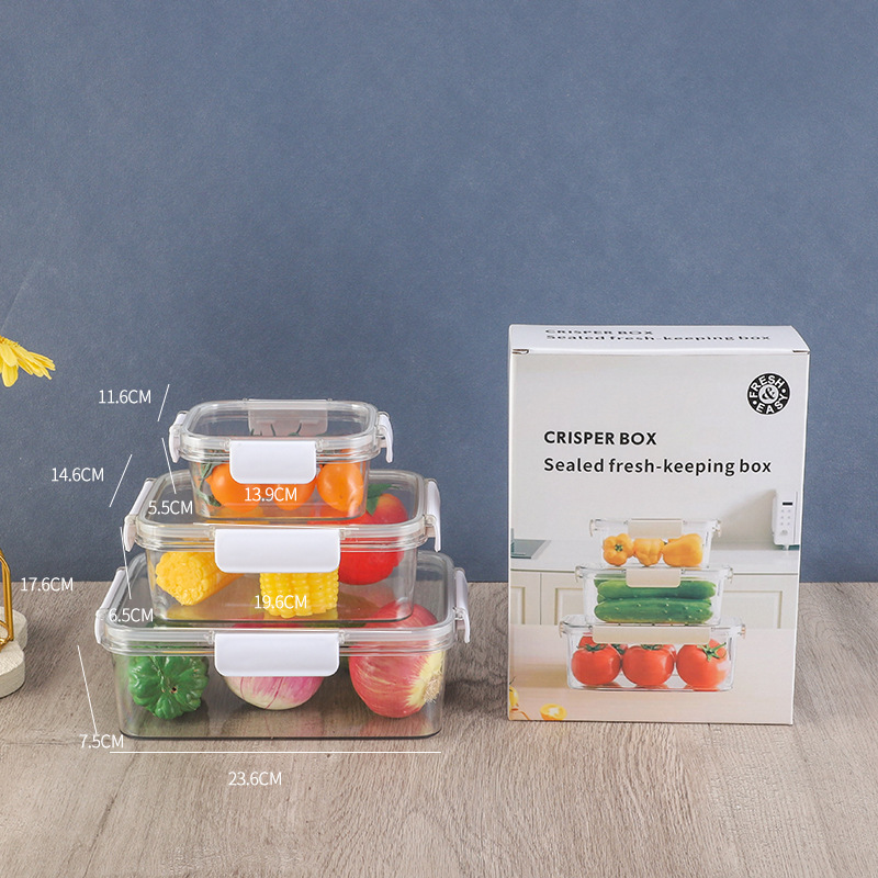 Caja de almacenamiento de refrigerador de grado alimenticio transparente sellado congelado alimentos encurtidos frutas de gran capacidad caja de plástico al por mayor