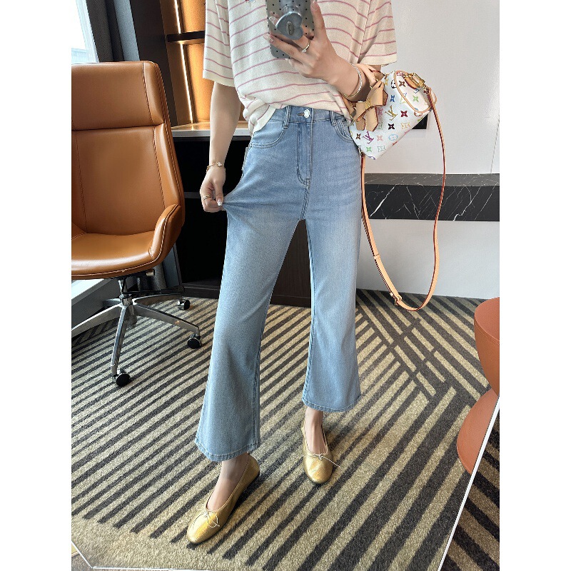 The Fit Is Amazing!~ Lycra Four-Way Stretch Cropped Flared Jeans for Women, Summer Thin Style, Slim Fit, Flattering Bell-Bottom Pants