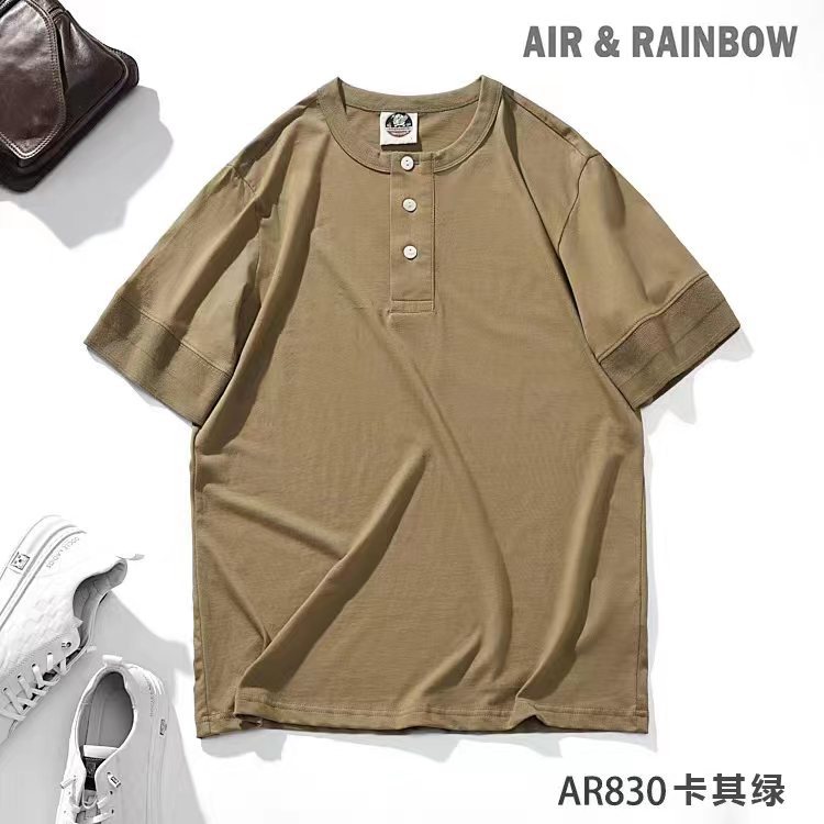 【亨利领T】短袖t恤男简约休闲百搭文艺宽松100%棉纽扣美式AR830