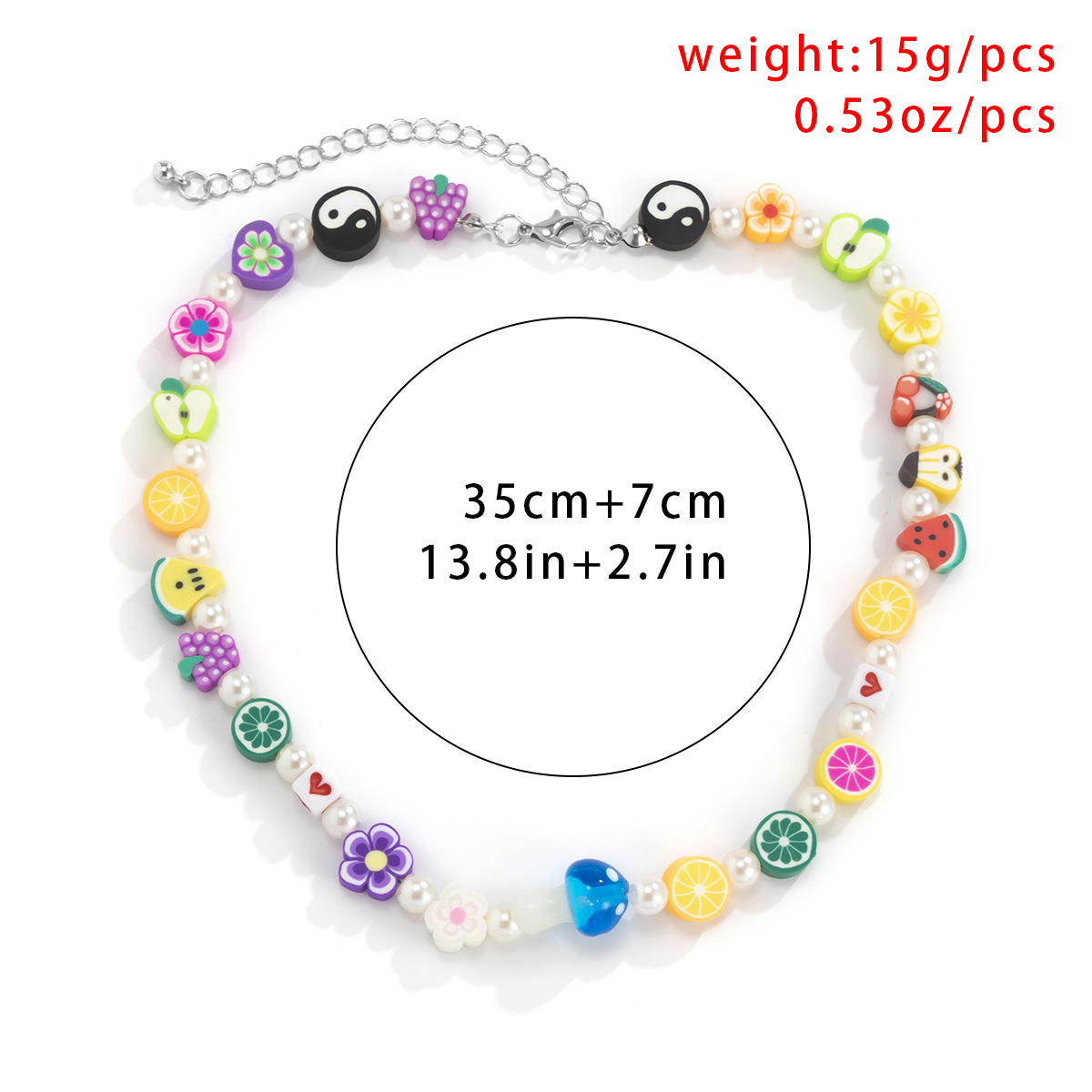 Retro Contrast Color Mix And Match Stitching Soft Ceramic Fruit Necklace Simple Millennial Glass Flower Imitation Pearl Necklace display picture 11