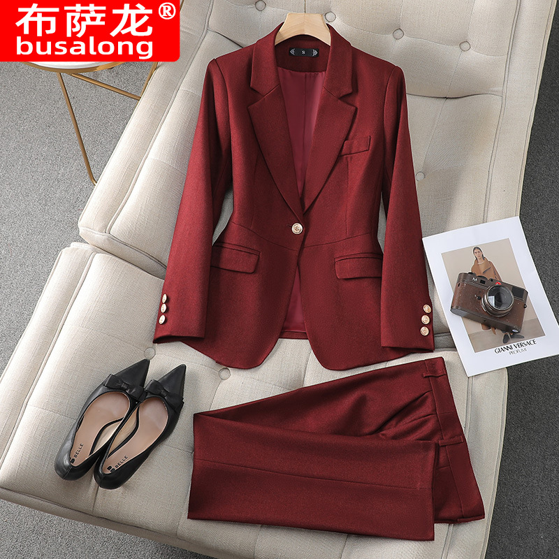 New Busalong Women's Long-Sleeved Professional Suit and Trousers Formal Work Suit 8663