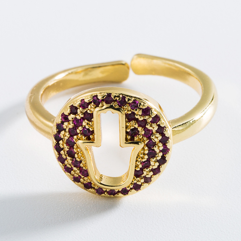 18k Fashion Hollow Palm Geometric Copper Adjustable Inlaid Zircon Ring Wholesale Nihaojewelry display picture 6