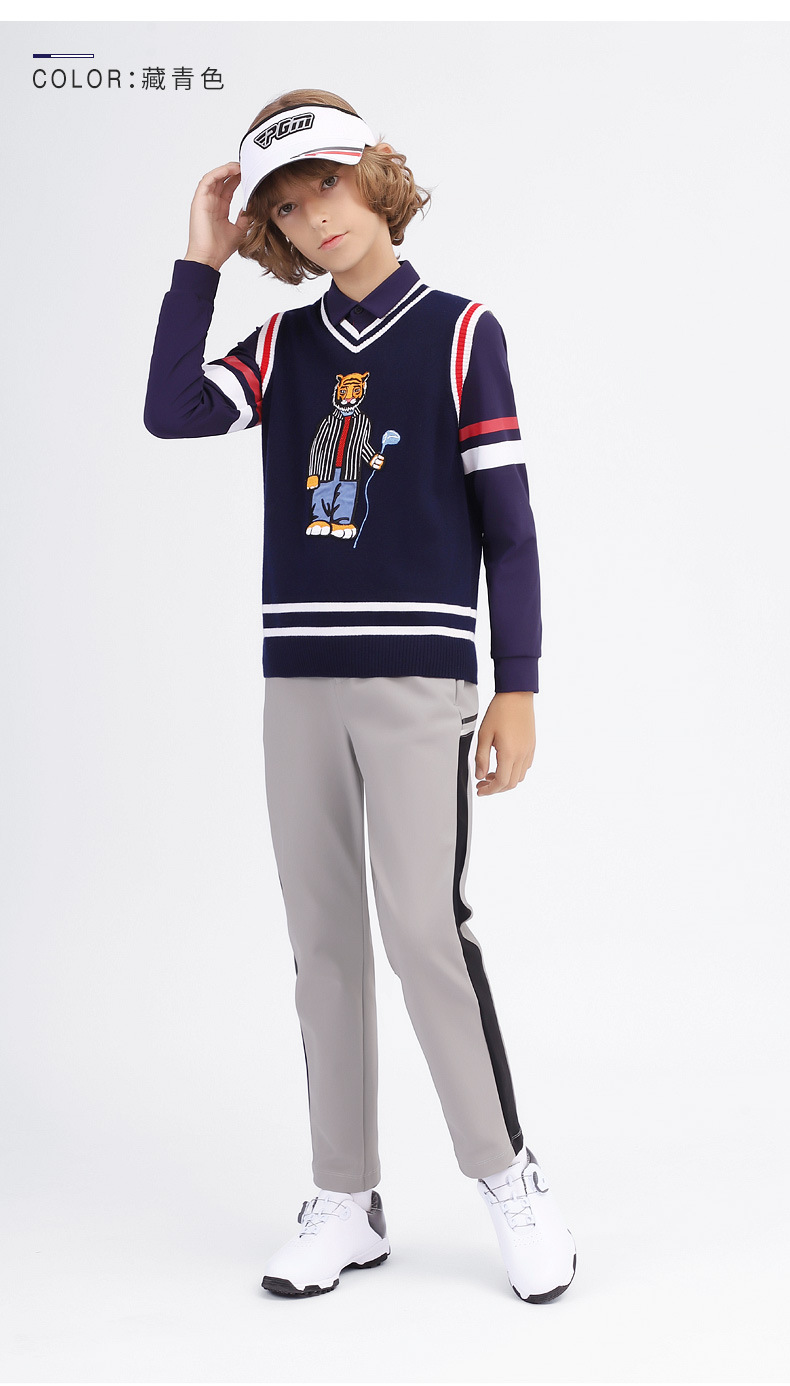 Áo vest len golf cho bé trai PGM mùa thu đông, form thoải mái ấm áp — Yf437-áo len màu xám, Yf436-áo vest len màu xanh nước biển, YF433-Màu đen, YF436-Áo vest len màu đen chi tiết 8
