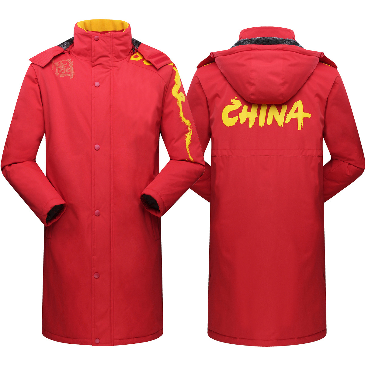 冬季中国队足球冬训长款运动大衣加绒加厚棉服男女儿童棉袄外套